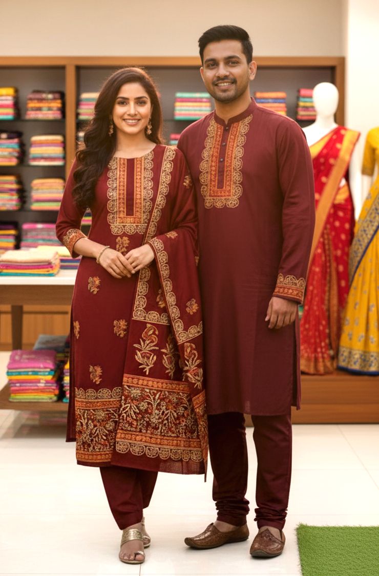 Panjabi Three Piece Couple Set