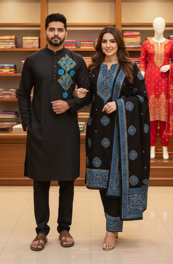 Panjabi Three Piece Couple Set